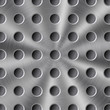Abstract shiny metal background in silver color with circular brushed texture and round holes