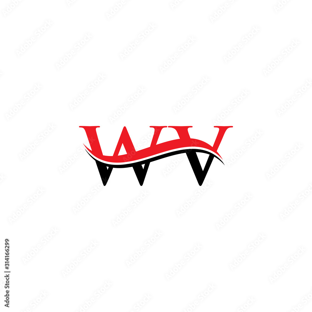 Initial WV Letter Linked Logo. Creative Letter WV Logo Vector With Red ...