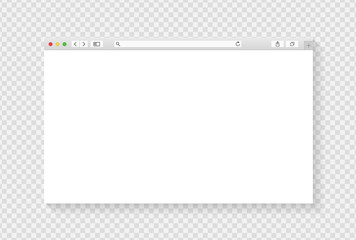 Modern browser window design isolated on transparent background. Web window screen mockup. Internet empty page concept with shadow. Vector illustration