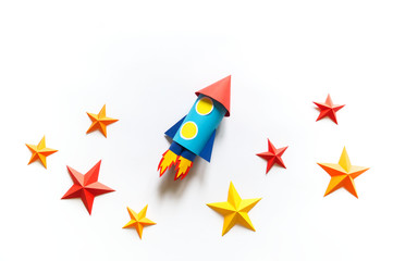 Wall Mural - Paper diy rocket. Origami craft stars.