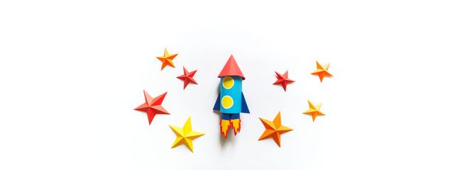 Wall Mural - Paper diy rocket. Origami craft stars.