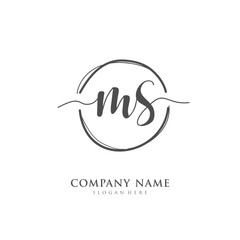 Wall Mural - Handwritten initial letter M S MS for identity and logo. Vector logo template with handwriting and signature style.