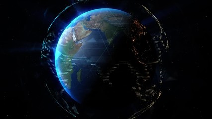 Wall Mural - The sun's rays from the rising sun illuminate the earth in outer space. Special Effects Elements in video Global world network and telecommunication on earth. Elements of this image furnished by NASA.