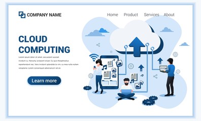 Wall Mural - cloud computing concept with characters. can use for banner, landing page, web design template. flat