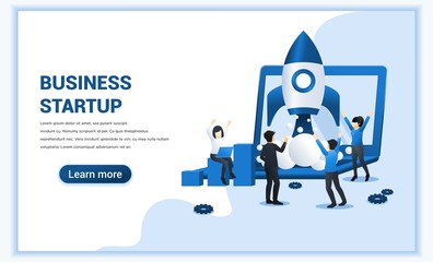 Wall Mural - business start up concept with people work on rocket launch. can use for web banner, infographics, l