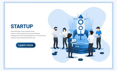 Wall Mural - start up project concept business development. people working on rocket and getting ready for a laun