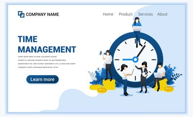 Wall Mural - business management concept, money saving, time is money, save time with characters. time management