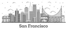 Outline San Francisco California City Skyline With Modern Buildings Isolated On White.