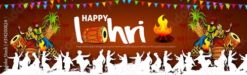 Fotografía Punjabi festival of lohri celebration bonfire background with wishes of Happy Lo
