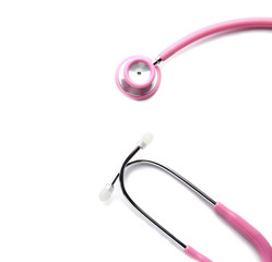 Modern stethoscope on white background