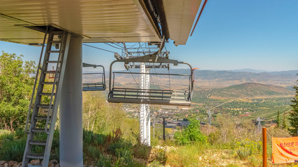 Wall Mural - Panorama Views at a ski resort in Park City with hiking trails and chairlift in summer