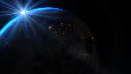 Wall Mural - Earth - sunrise in deep blue space. Elements of this image furnished by NASA.