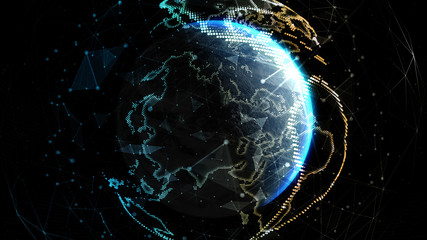 Wall Mural - Earth Globe, Block chain network Technology concept. Elements of this image furnished by NASA - 3D illustration.