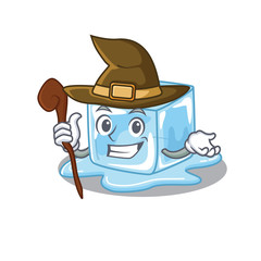 Poster - cartoon mascot style of ice cube dressed as a witch