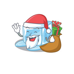 Sticker - Santa ice cube Cartoon character design having box of gift