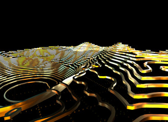 Fototapete - Abstract topographic map 3D background with shiny golden lines in sci-fi technology style. 3D illustration