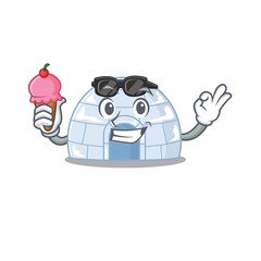 Sticker - Igloo mascot cartoon design with ice cream