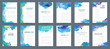 Big set of bright vector blue watercolor background templates for poster, brochure or flyer