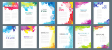 Big Set Of A4 Bright Vector Colorful Watercolor Background Templates For Poster, Brochure Or Flyer