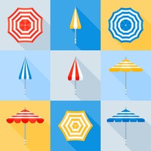 Beach Umbrella Vector Icon Set, Flat Style