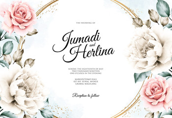 Poster - Wedding card background with beautiful floral watercolor