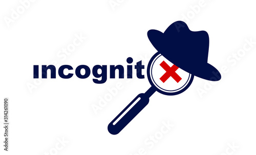 Fotografía Incognito vector concept magnifying glass with hat like a spy, criminal hiding his person, against law illegal man, unidentified person
