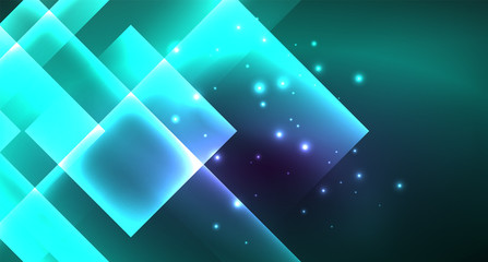 Neon shiny color squares on black, modern template