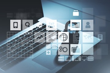 Website designer illustration on office desk background