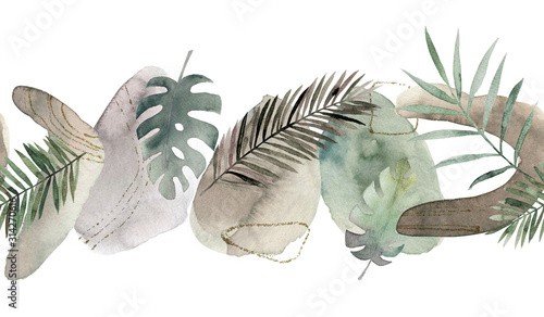 Abstract nordic print with geometric elements. Watercolor seamless pattern. H...