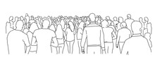 Crowd Of People. Line Drawing Vector Illustration.