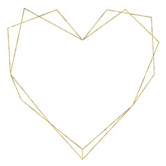 Wall Mural - Golden geometrical heart frame isolated on white background. Valentines Day 14 february holiday illustration for card wedding invitation