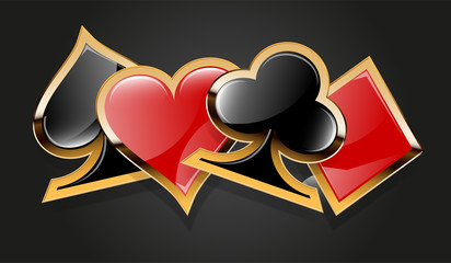 Wall Mural - Casino vector suits  with golden elements. Hearts, Diamonds, Clubs, Spades