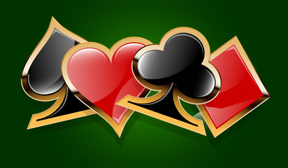 Wall Mural - Casino vector suits  with golden elements. Hearts, Diamonds, Clubs, Spades