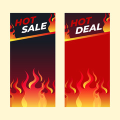 Canvas Print -  Hot Sale banner template. Special offer shoping deal vector with fire illustration