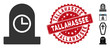 Vector expired grave icon and rubber round stamp seal with Tallahassee text. Flat expired grave icon is isolated on a white background. Tallahassee stamp seal uses red color and distress texture.