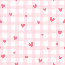Valentine's Day Seamless Pattern With Stripes And Hearts, Abstract Vector Background.