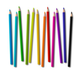 Set of color wooden pencil collection on white background