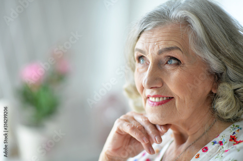 Close up portrait of happy senior woman at home Tableau sur Toile