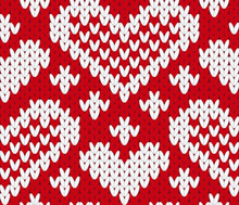 Vector Knitting Seamless Background With Red Hearts
