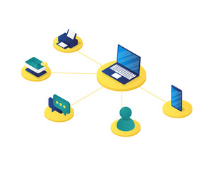 Wall Mural - computer network management isometric illustration,server network management