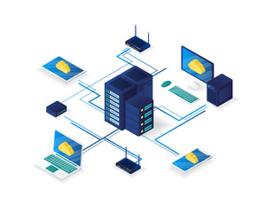 Wall Mural - computer network management isometric illustration,server network management