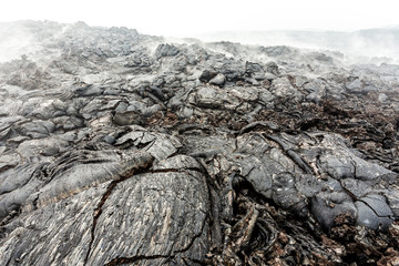 Canvas Print - Solid lava after volcanic eruption. Lava fields close up, natural textured background.