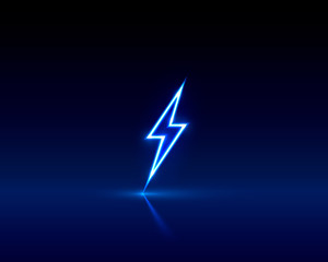 neon sign of lightning signboard on the black background.