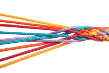 Braided Colorful Ropes On White Background. Unity Concept