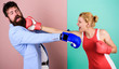 © be free - boxing workout. bearded man hipster fighting with woman. problems in relationship. sport. Strength and power. knockout punching. who is right. win the fight. family couple boxing gloves