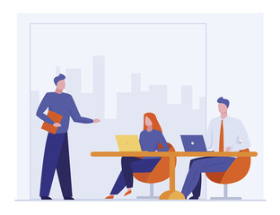Wall Mural - Business coach talking to audience