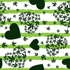 Wall Mural - Heart with marijuana leaves seamless vector pattern