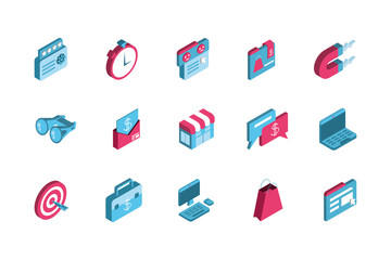 Sticker - Isolated digital marketing icon set vector design