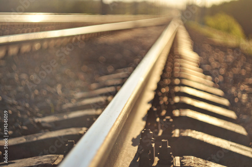 Fotografía Railroad closeup. rails blurred background
