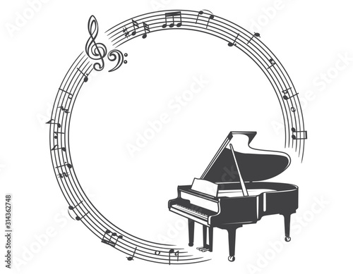 ピアノ 音符の素材イラスト フレーム Wall Mural 夏妃 吉野